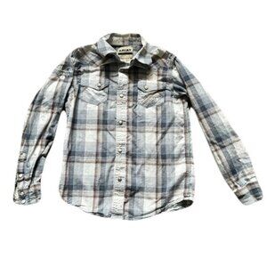 Ariat M 10-12 Gray White Plaid Retro Fit Lazy U Ranch